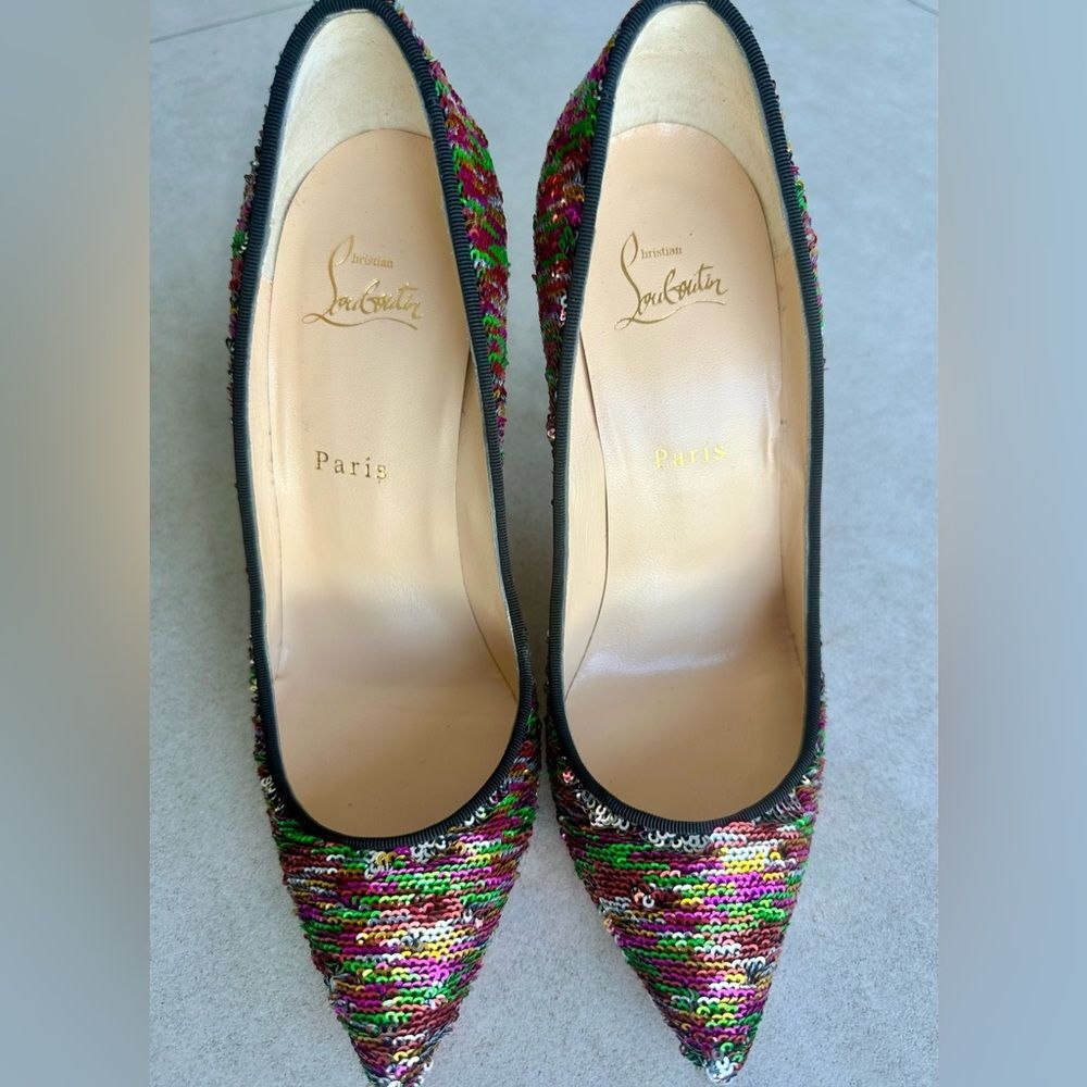 Christian Louboutin Pigalle Follies Pumps Silver and Multicolor Sequin 100 39.5 - Picture 2 of 11